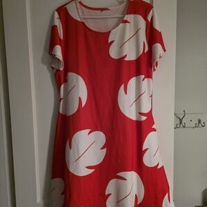 Red and White Leaf Print Dress
